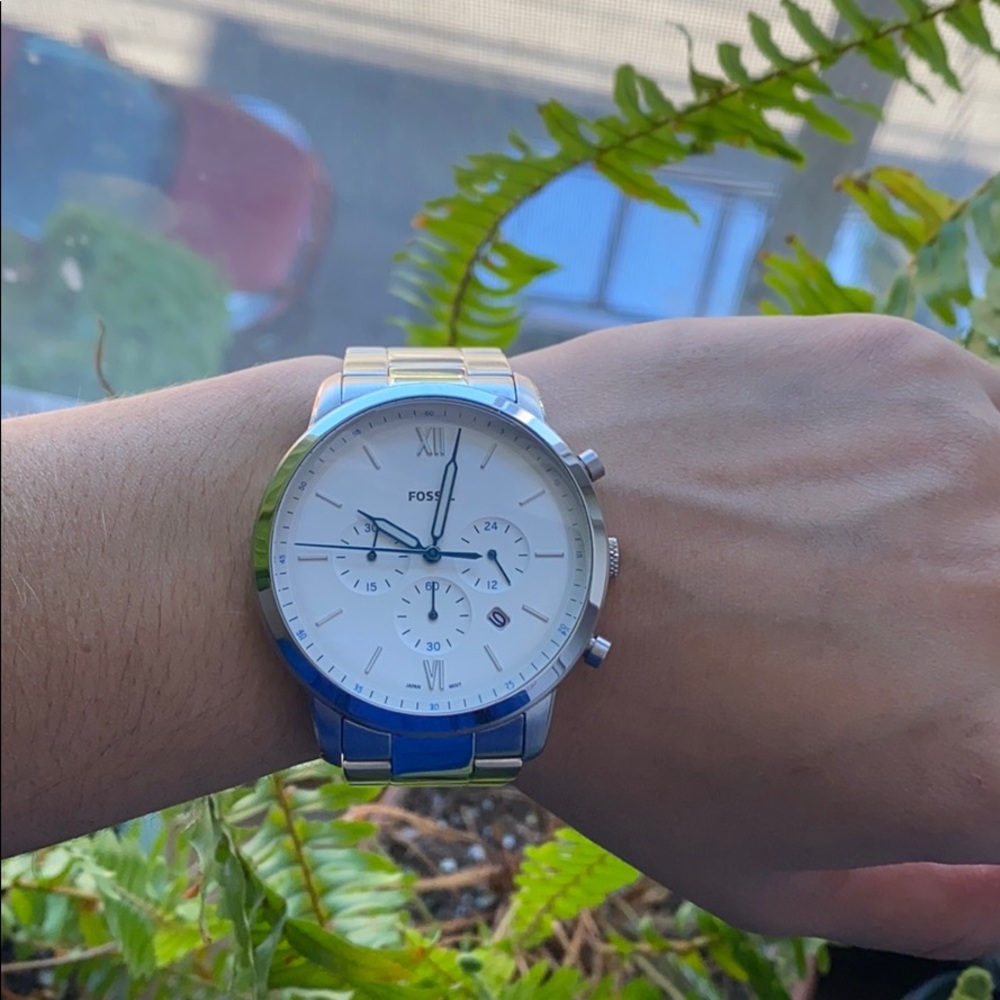 Fossil watch, Silver, blues hands & dials. - Picture 2 of 6